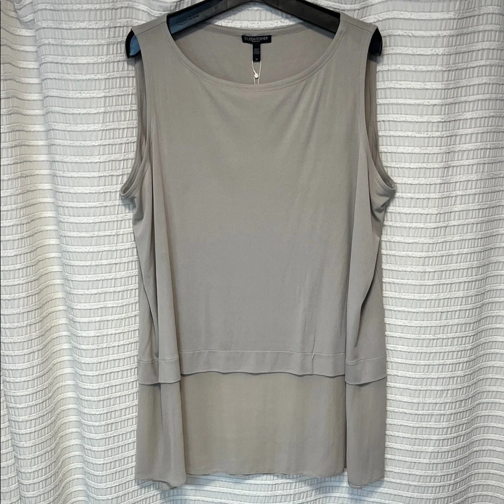 Eileen Fisher Taupe Silk Blocking Layered Tank Top - Picture 3 of 6